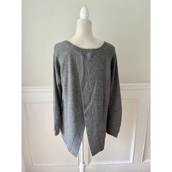 Caslon Gray Pointelle Weave Sweater Tulip Back  L - Picture 3 of 5